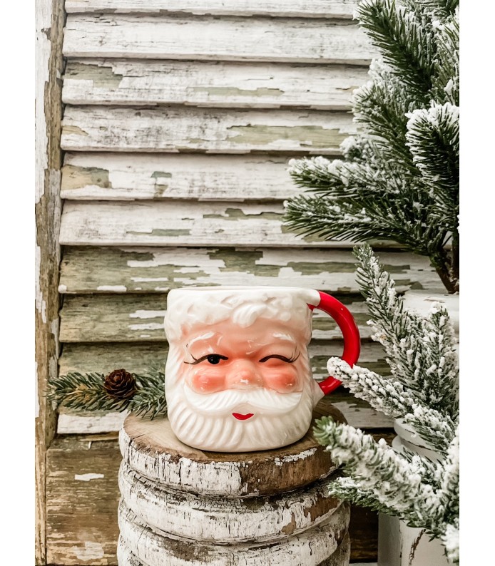 Vintage Brinn's Santa Mugs - Winking/Great Paint, Stamped - Holiday